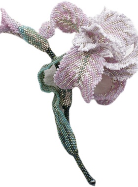 手工定制米珠胸针浅银紫色鸢尾花 花朵带花苞款成品 没有材料包