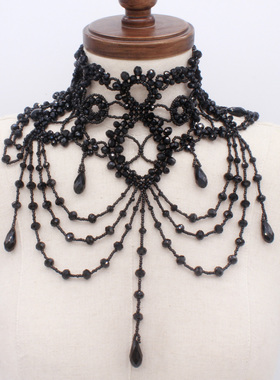 复古维多利亚风黑水晶晚宴流苏项链唐*顿*庄园独家定制choker颈链