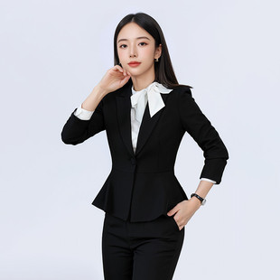 黑色西装套装女长袖修身通勤职业装气质珠宝店服务员接待员工作服