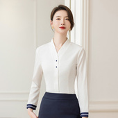 V领白色衬衫 女春秋职业南航空姐制服气质长袖 衬衣高铁空乘工作服