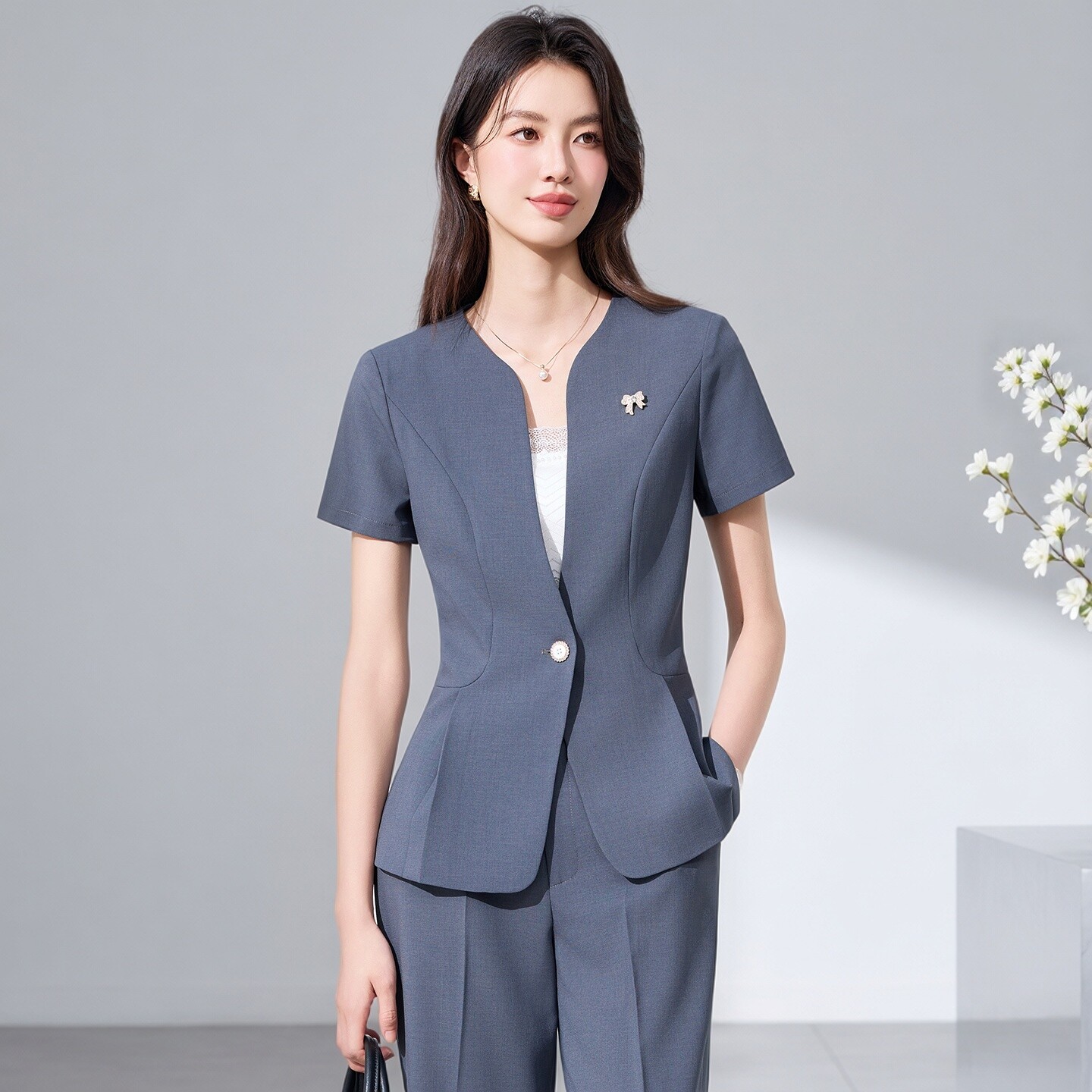 短袖西装套装女夏薄款职业装正装工装空姐制服医美酒店前台工作装