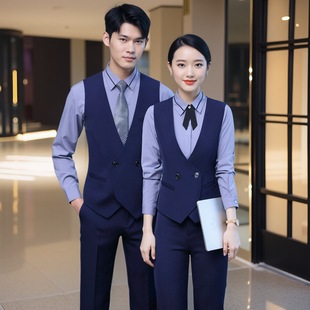 酒店工作服气质KTV服务员工装 马甲套装 马夹4件套 职业西装 男女同款