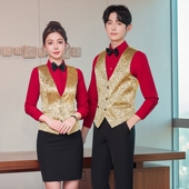 制服工服 红色空姐制服桌球职业装 英郦酒店马甲套装 工作服男女同款