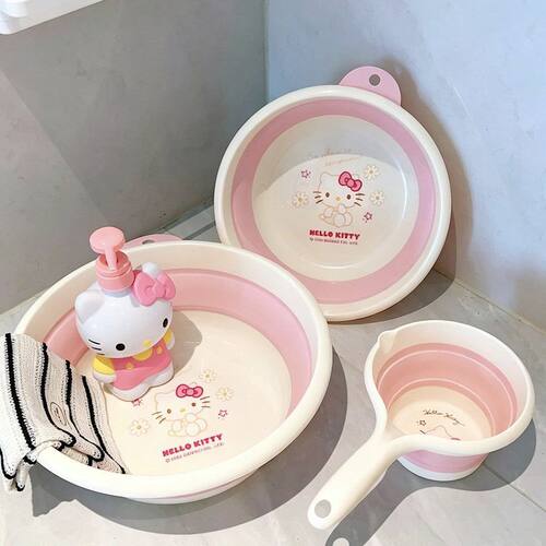 HelloKitty折叠洗脸盆套装家用可爱脸盆学生宿舍便携洗漱水瓢