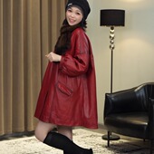 油腊皮鹅绒中长款 真皮皮衣女秋新款 宽松韩版 皮风衣皮外套