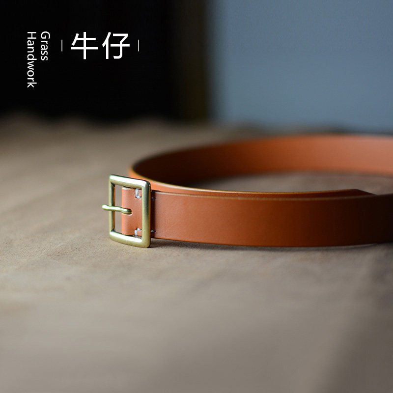 草头手作定制头层牛皮腰带牛仔休闲百搭黄铜方形日字扣皮带35男女
