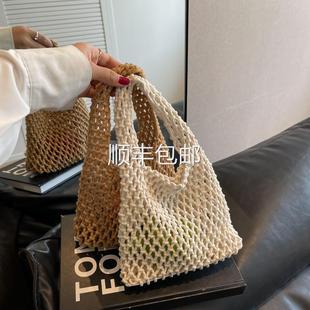 全球手森系工手编织包包女网眼镂空手提袋拎包外百出小布袋搭迷你