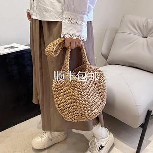 全球森系约ins手工编包包简女时尚 手袋提水桶单肩织包百搭通勤托