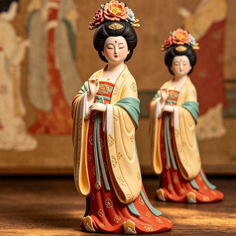 《簪花仕女图》唐代仕女摆件哑光树脂国风女士手办古风中式装饰品