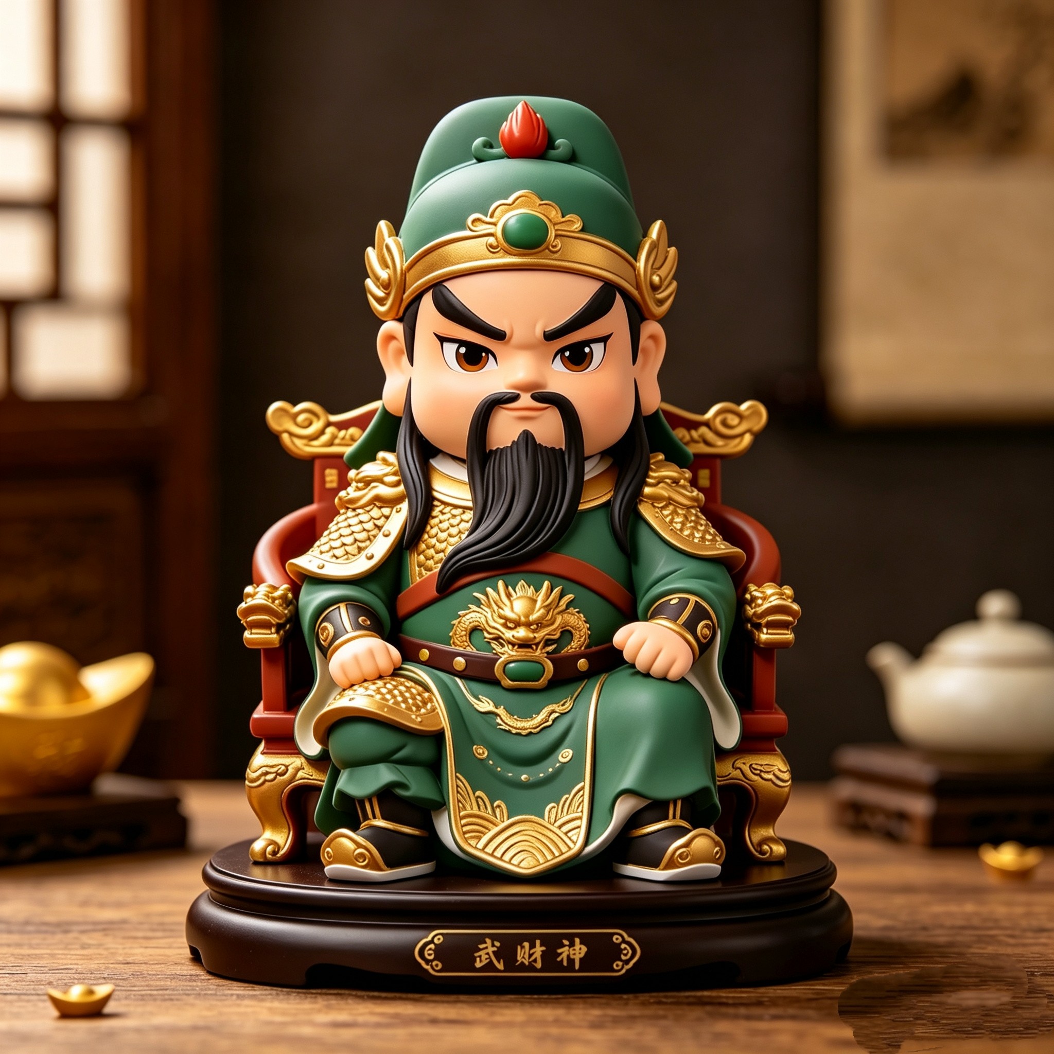 国潮武财神关羽摆件 哑光树脂坐像 高端办公室招财桌面装饰伴手礼