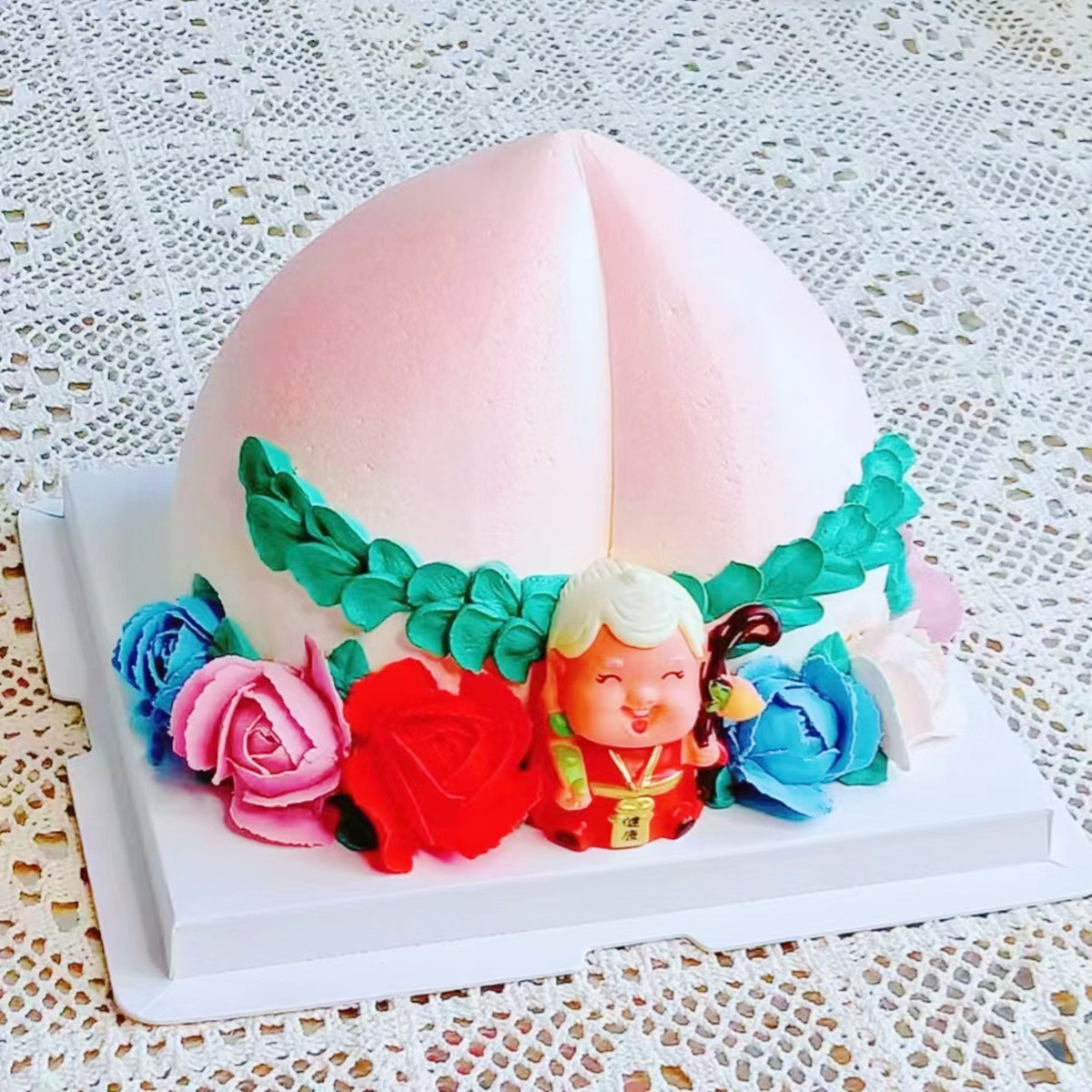 ins网红寿桃裱花蛋糕老人生日北京定制 无糖低脂 同城配送包邮