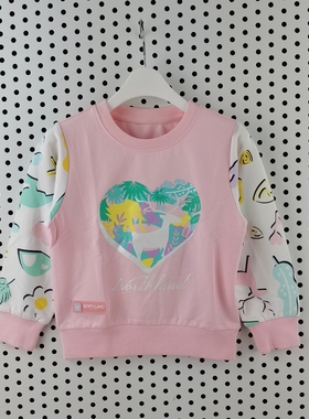 诺诗兰童装春款2.9折特价女童可爱印花套头无帽卫衣CB122156