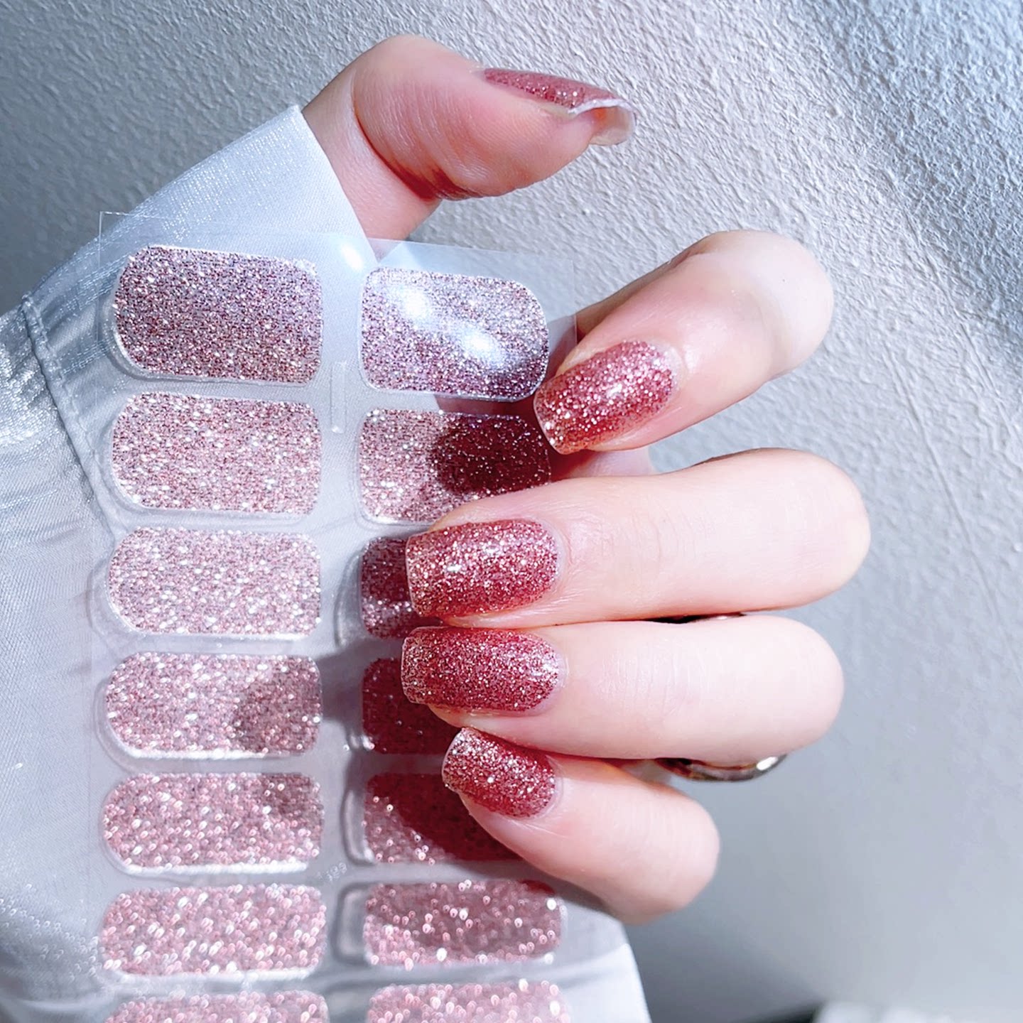 新款显白纯色闪粉免烤美甲贴纸花成人防水免烤凝胶指甲贴纸片全贴