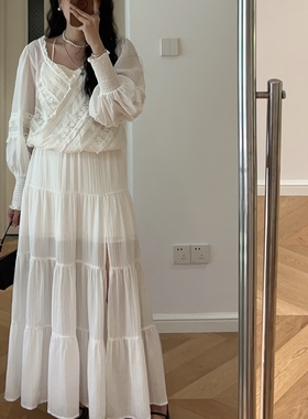 夏装新款 个性港风侧开衩半身裙白色长裙 0.36KG