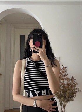 包邮 春装新款 休闲条纹短款背心 0.1KG