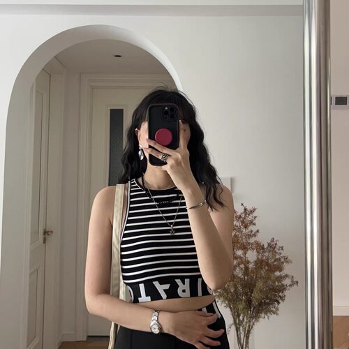 包邮 春装新款 休闲条纹短款背心 0.1KG