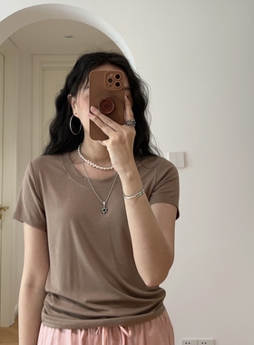 夏装新款 法式简约白色纯色圆领短袖T恤  0.15KG