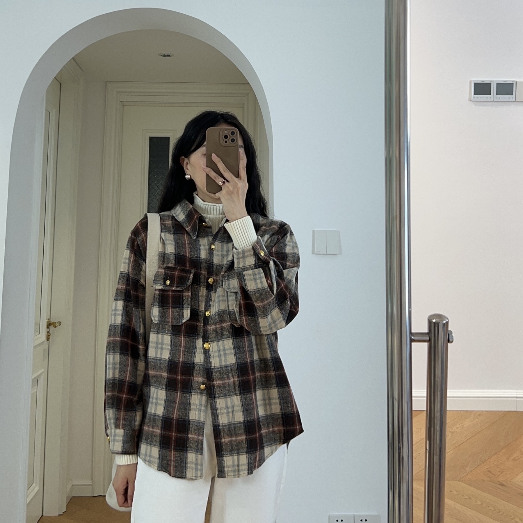 秋冬新款 美式复古 厚款格子衬衫衬衣外套 0.46KG