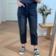 新款 夏装 港风个性 中高腰深色修身 0.53KG 小直筒牛仔裤 包邮