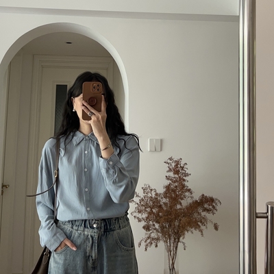 秋装新款 港风气质纯色翻领中长款衬衫衬衣 0.39KG