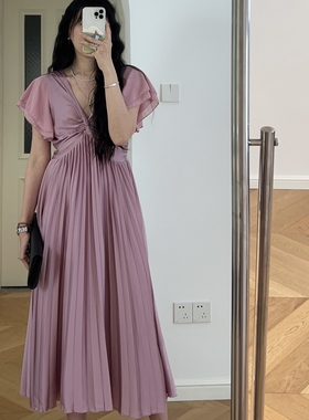 春装新款 法式V领优雅荷叶边连衣裙长裙 0.24KG