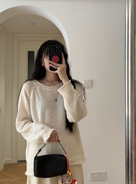 春装新款 日韩风圆领纯色宽松长袖针织衫 0.23KG