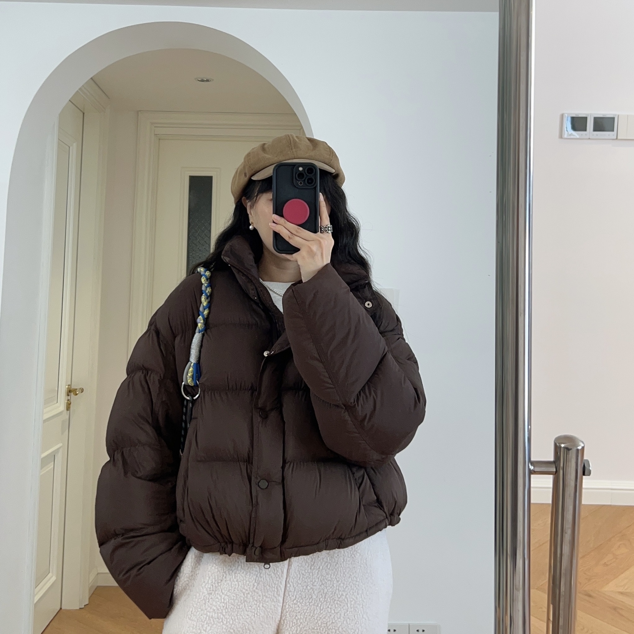 包邮 冬装新款 日系短款加厚宽松立领外套羽绒服 0.59KG