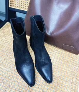 特价 牛仔靴 极简女真皮骑士靴裤