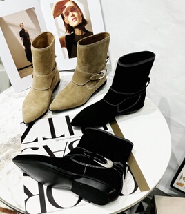 磨砂牛皮设计师款 矮筒骑士靴