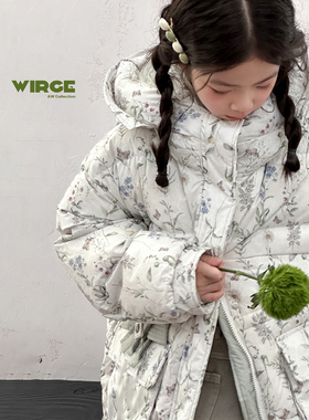 韦氏新品儿童羽绒服公主宽松版中长款连帽冬季外套小童印花141817