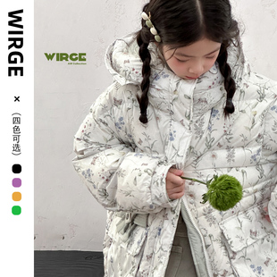 韦氏新品儿童羽绒服公主宽松版中长款连帽冬季外套小童印花141817