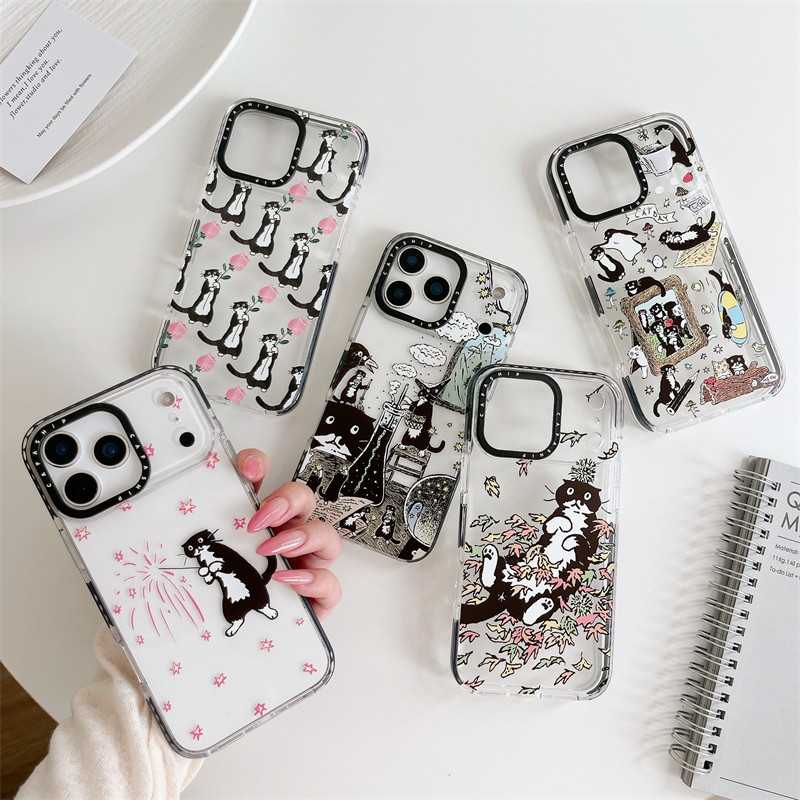日韩xr奶牛猫15适用iphone14防摔手机壳12苹果13 Pro max电话保护套78plus大孔6pm潮牌17air个性xs搞怪黑猫咪