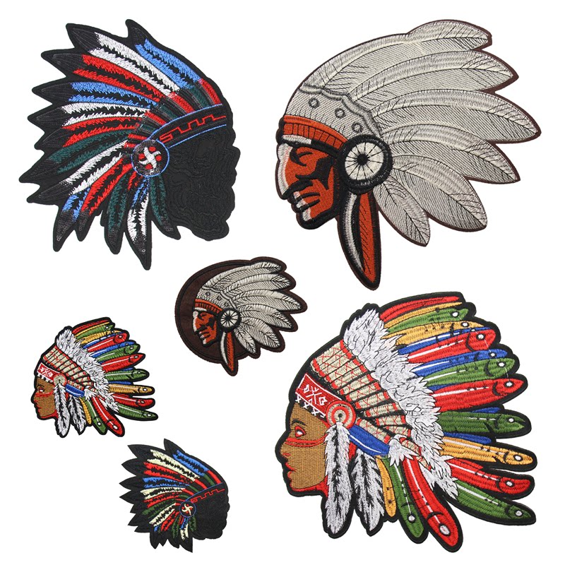 精品大号布贴刺绣拉风酋长头像徽章夹克服饰补丁diy装饰贴印第安