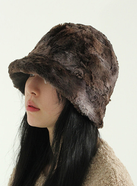 现货深灰色mixed fur deep down bucket hat