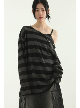 open shoulder stripe knit (unisex)