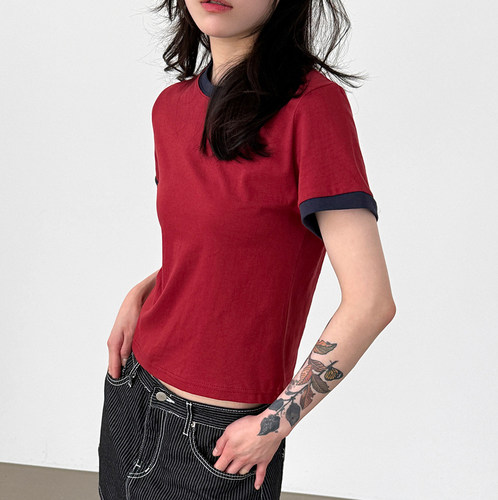 cotton ringer half cropped tee