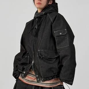 quilting denim hood jumper non unisex faded