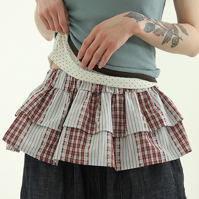 mixed check can-can layered skirt