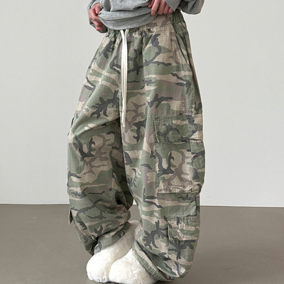 camo pattern cargo wide banding pants (unisex)