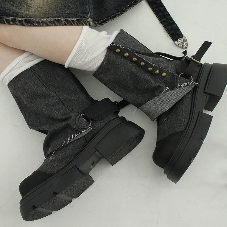 stud chunky denim boots