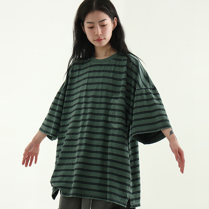 stripe pigmented cotton half tee (unisex)