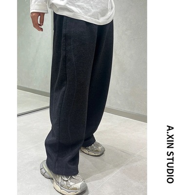 【阿信】高定版重磅羊毛醋酸裤男士冬季休闲裤弯刀长裤