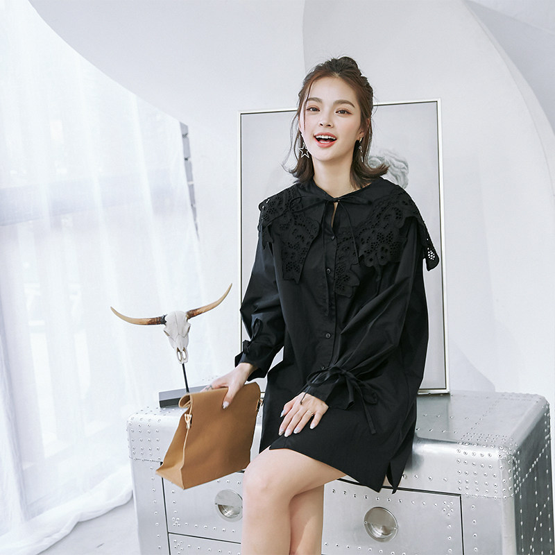 Large spring clothes mm2019 new pattern Dress Sweet princess Hollow Carved Lotus sleeve Korean Editionin the Women's clothing/Boutique , Large size women  category - from Buy2taobao.com to provide professional Taobao agent buy service