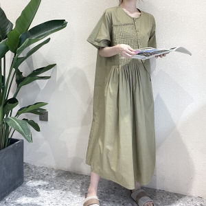 薇语大码女装法式连衣裙梨形身材纯色不对称设计艺术感森系初恋裙