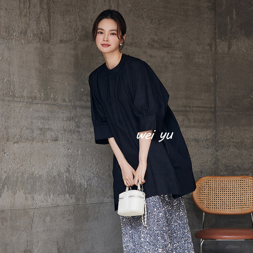 圆领简约短袖上衣女高级感设计感