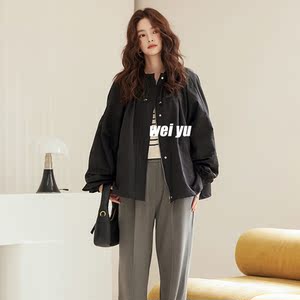 薇语大码女装秋冬工装外套2024新款ins纯色开衫夹克宽松上衣女潮