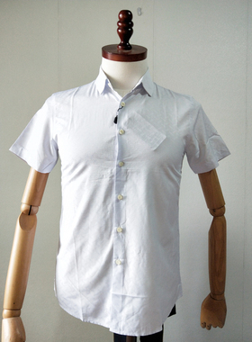 品牌捡漏短袖正品衬衫男士夏季蓝白条纹修身清凉衬衣VH4BX47454C