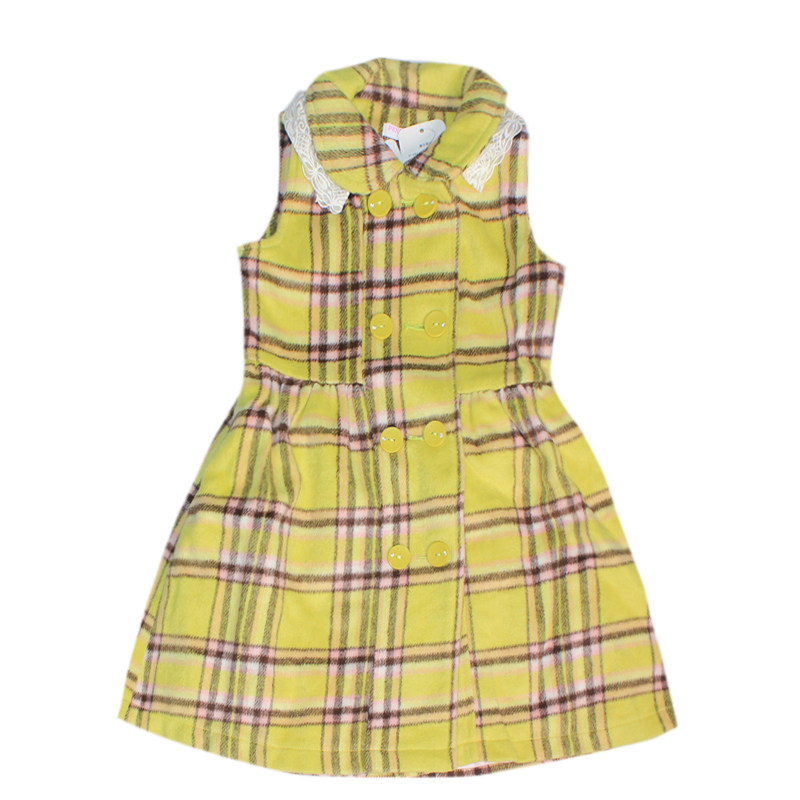 铅笔俱乐部女童春秋连衣裙格子长马甲女孩无袖呢子大衣5431271