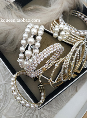 弹力珍珠闪钻开口手镯手环