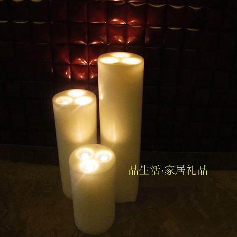 LED氛围感电子蜡烛灯酒店婚庆酒吧开口圆柱形三芯无烟无味大蜡烛